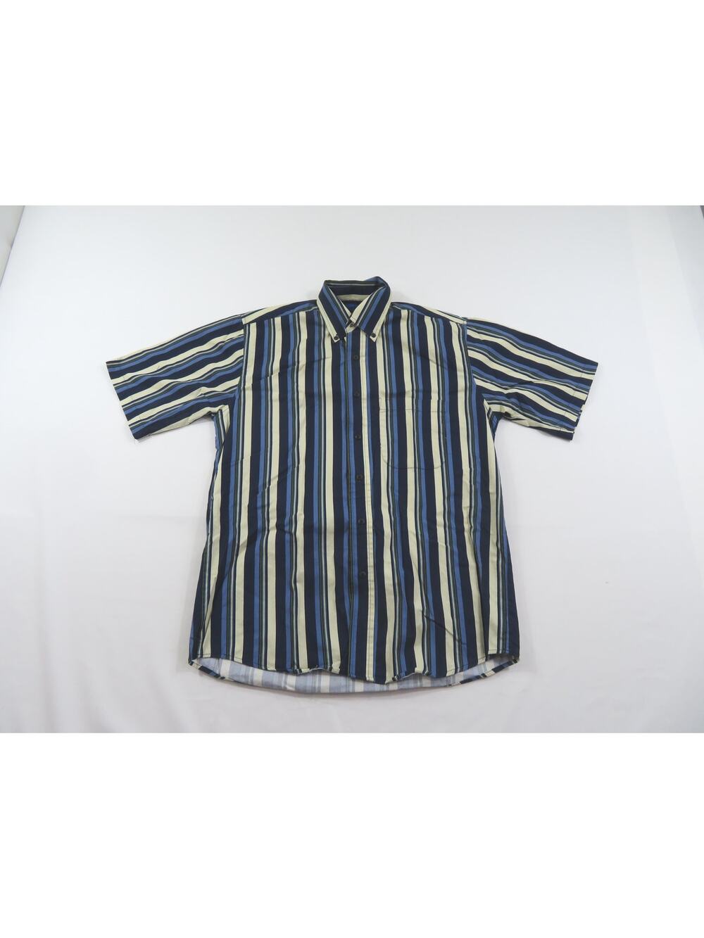 Towncraft Button Down Pocket Shirt, Blue Beige Striped, Sz S 1990s